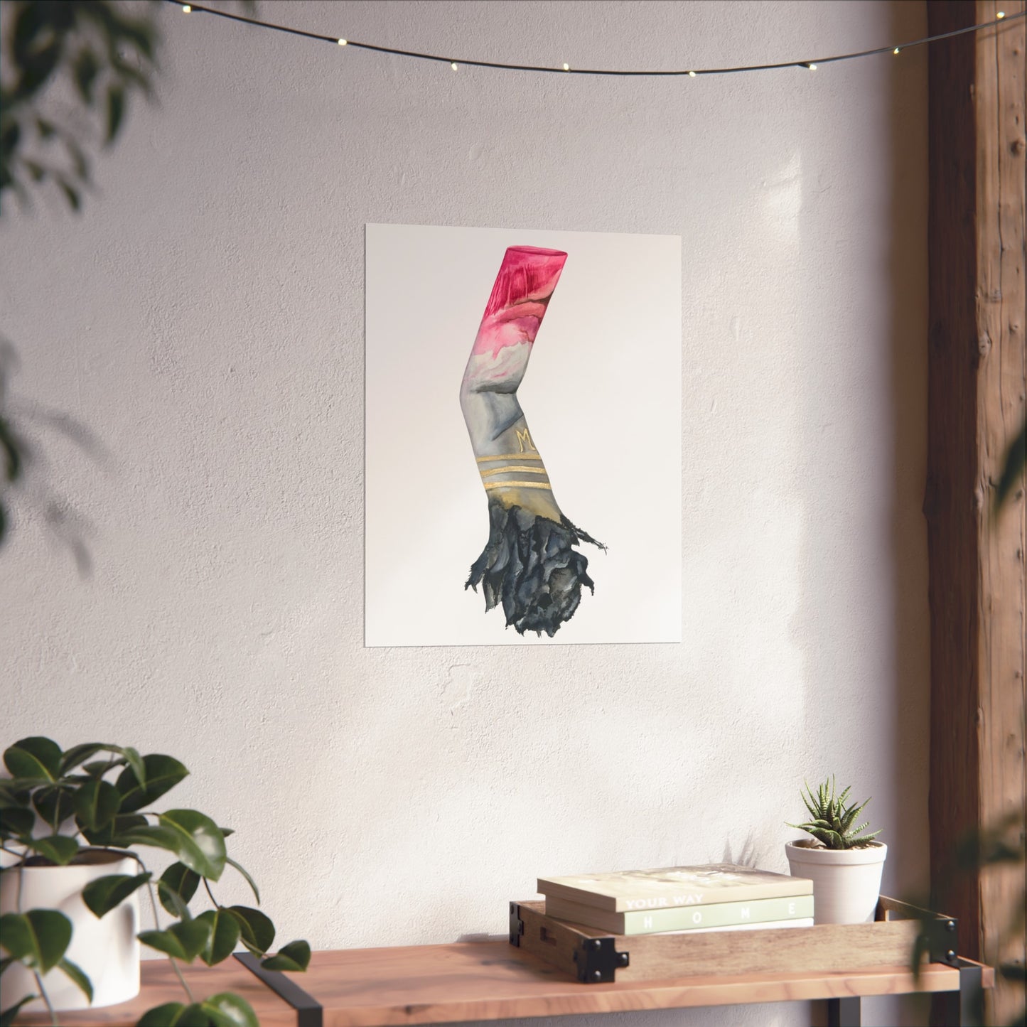 Lipstick & Cigarette Giclée Art Print – Pink, Gray & Gold Minimal Wall Art