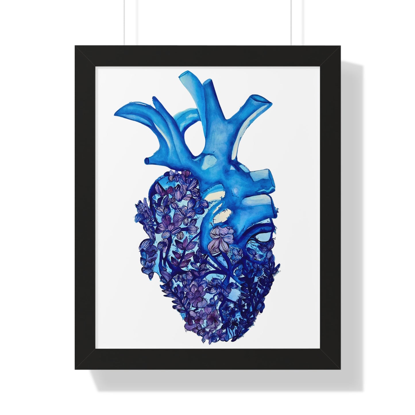 Blue Floral Bluebonnet Anatomical Heart Framed — Botanical Heart Art Print "Deep in The Heart"