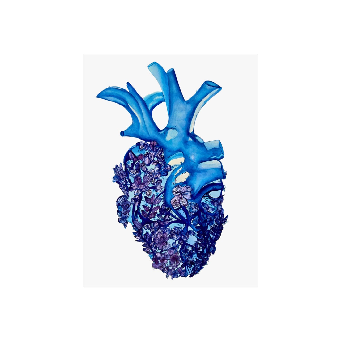 Blue Floral Bluebonnet Heart Giclée Art Print — Botanical Anatomical Wall Art