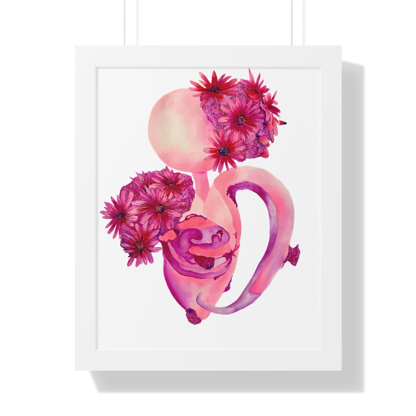 Framed Pink Floral Anatomical Uterus Female Feminist Art Print