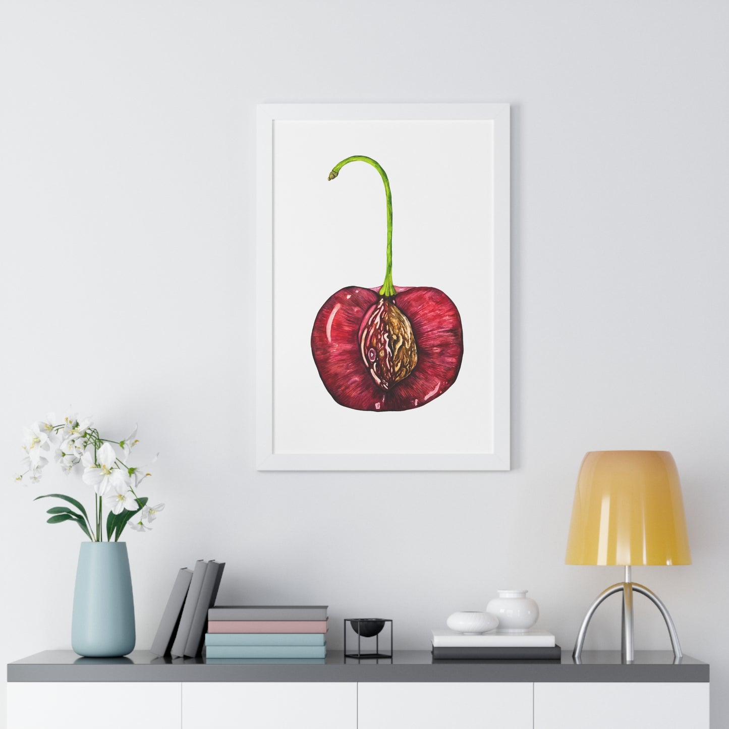 Cherry Pit Watercolor Framed Art Print