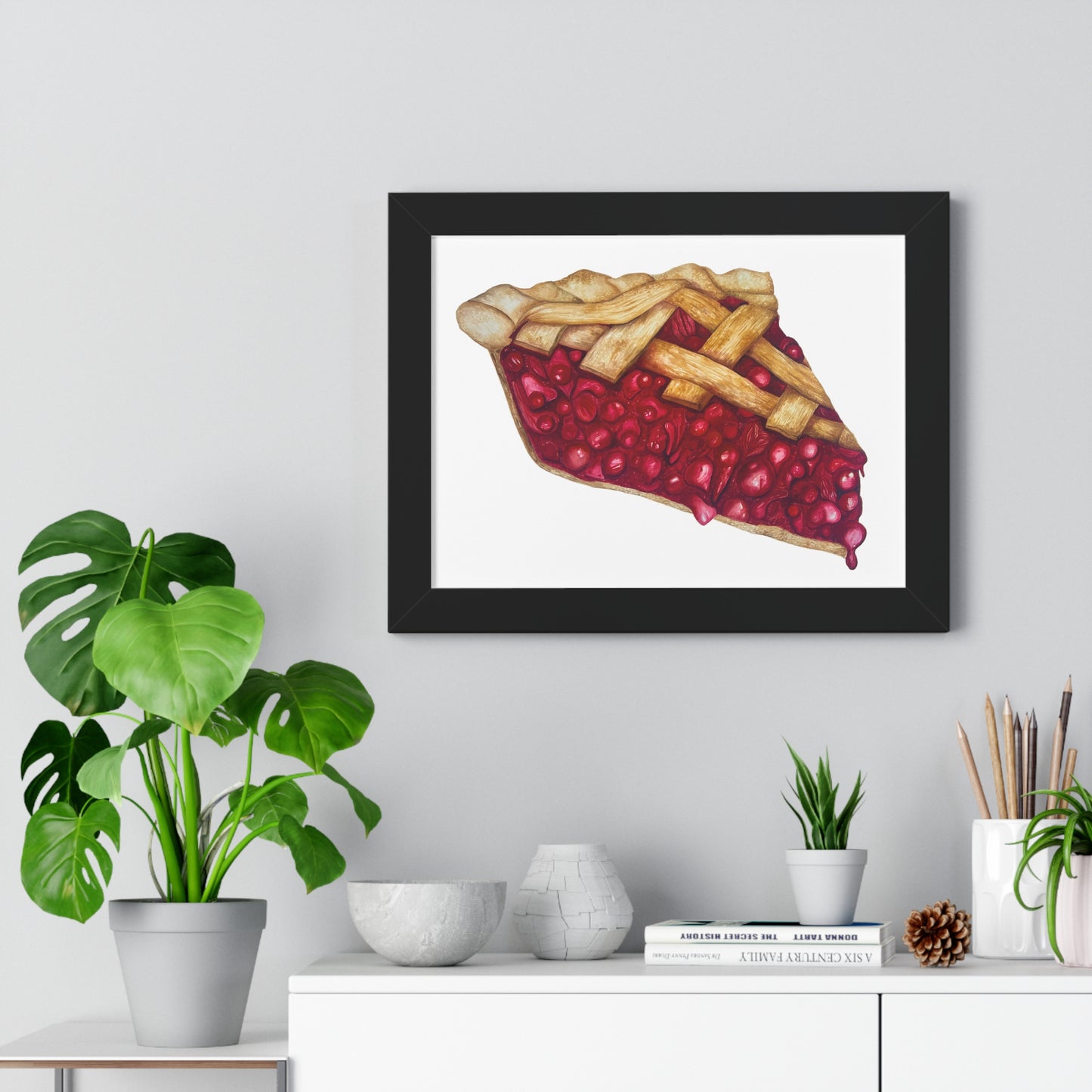 Cherry Pie Slice Framed Print — Watercolor Kitchen Wall Art