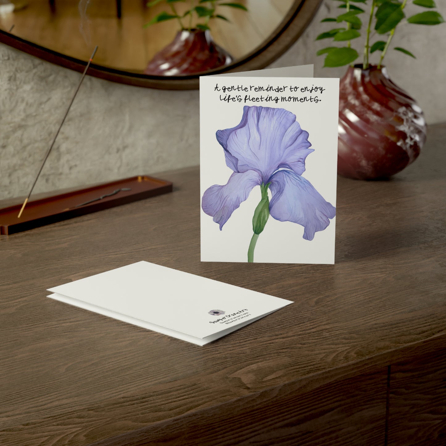 Iris Illustration Greeting Card  "A gentle reminder to enjoy life’s fleeting moments" (Blank Inside)