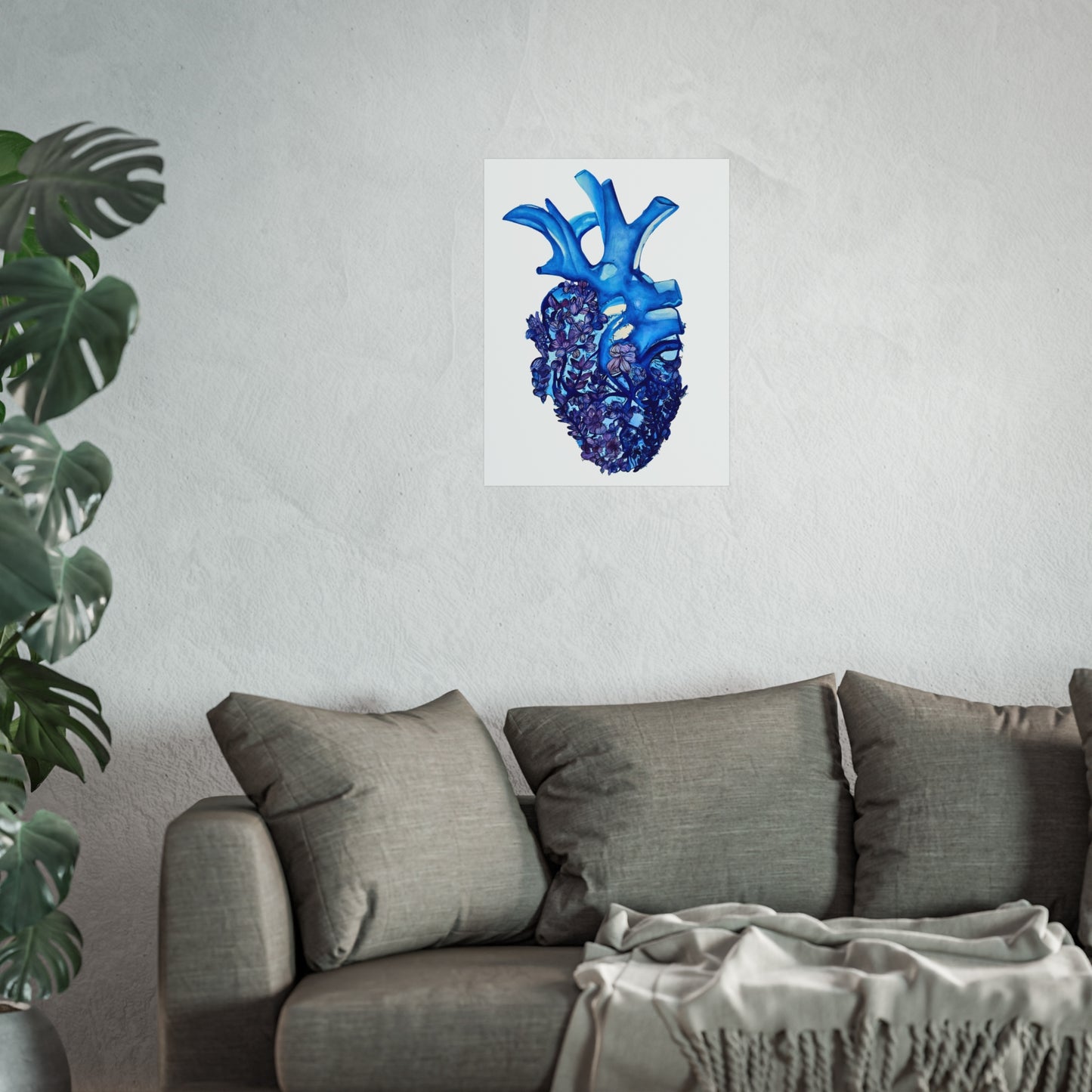 Blue Floral Bluebonnet Heart Giclée Art Print — Botanical Anatomical Wall Art
