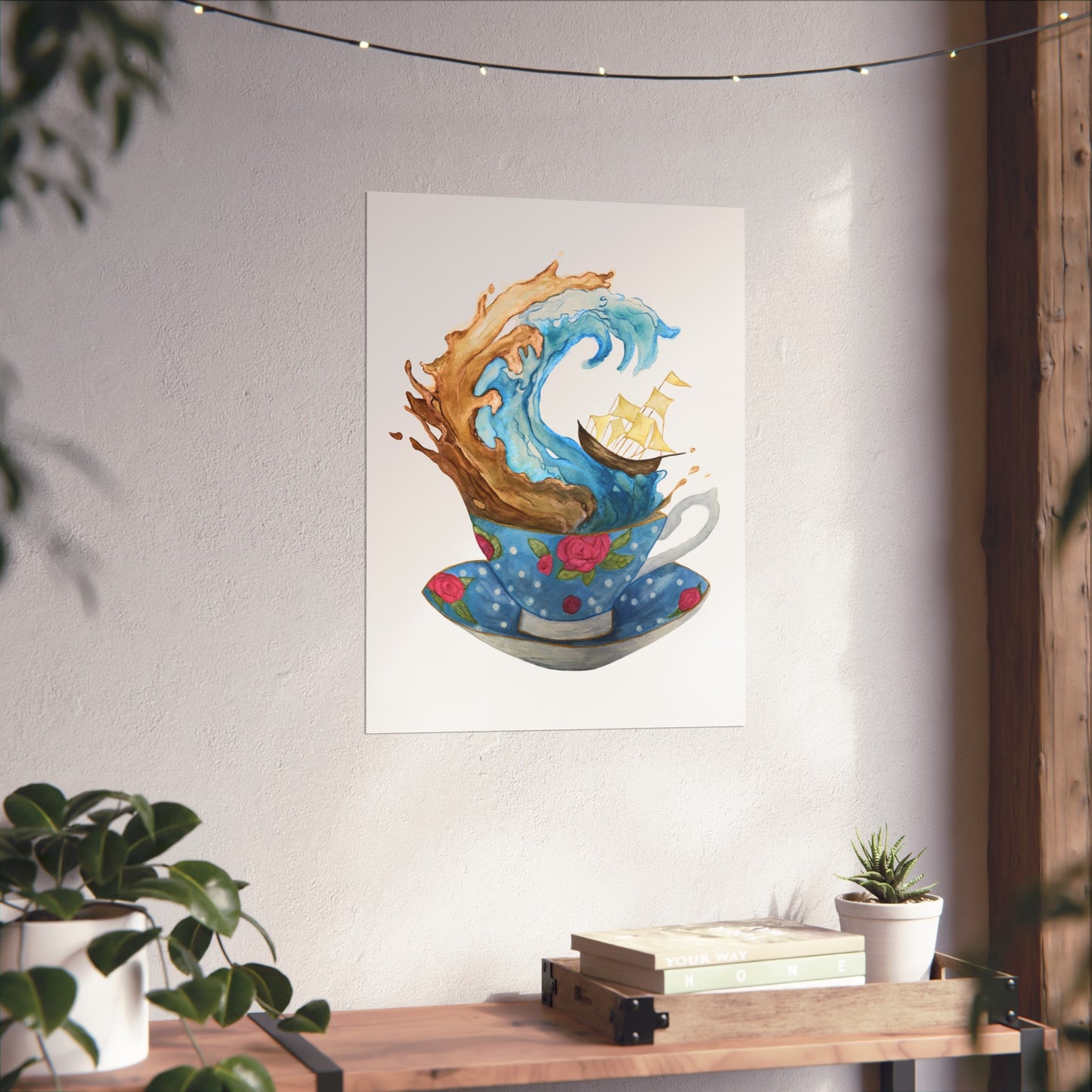 Giclée Art Print — Whimsical Teacup Wave with Sailing Ship Storm Inside A Tea Cup - Swiftie Lyric