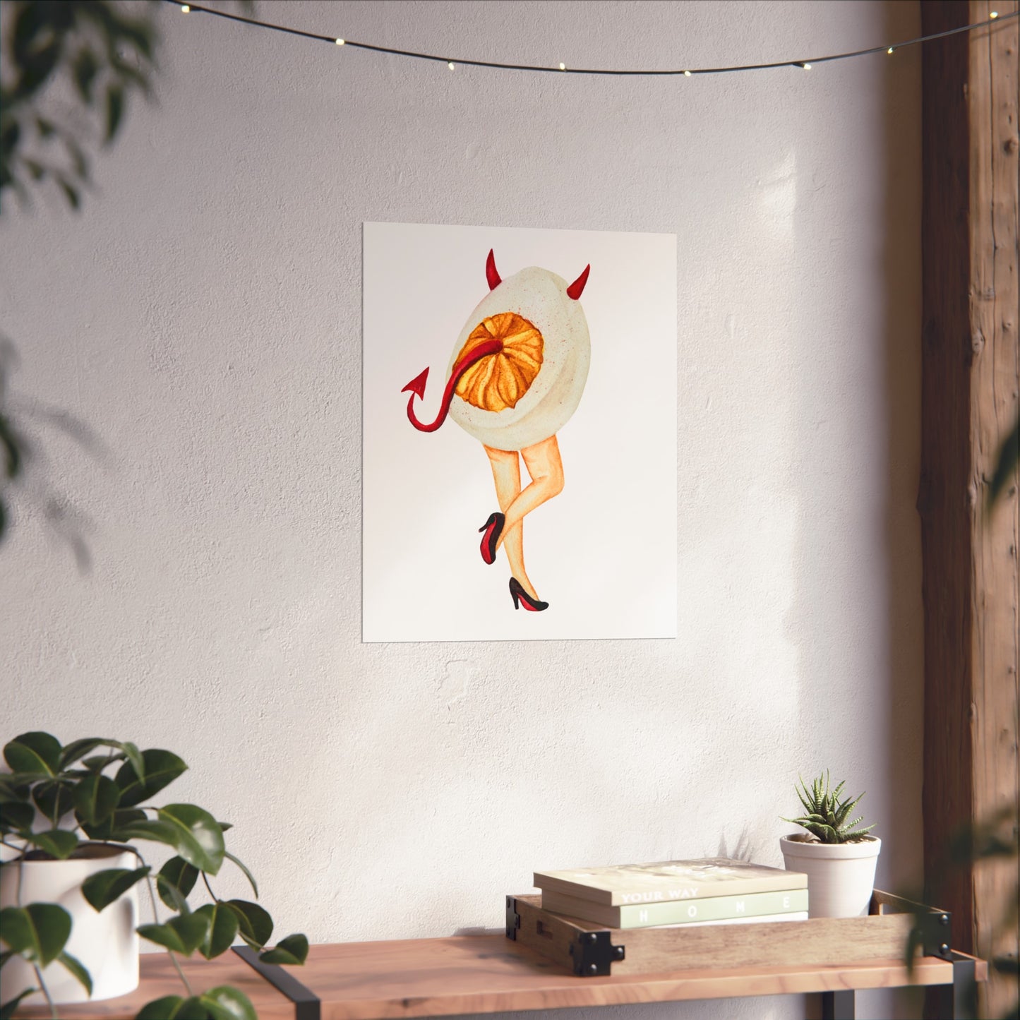 Fine Art Poster Playful Devil Egg Illustration (Surreal Pin-Up Art)