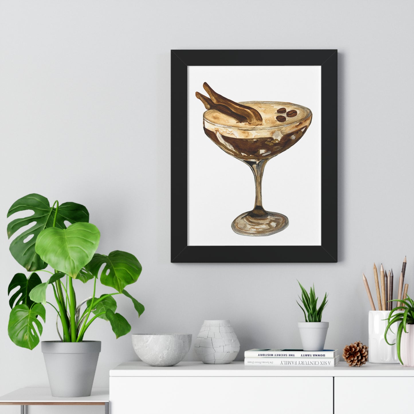 Espresso Martini with Legs Art Print — Framed