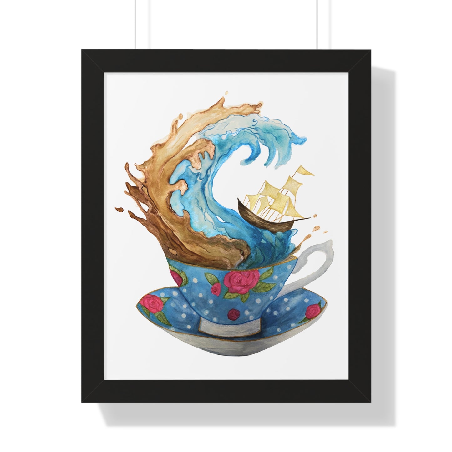 Whimsical Teacup Wave Framed Art Print, Swiftie Sailboat Tea Art Print A Storm Inside A Teacup