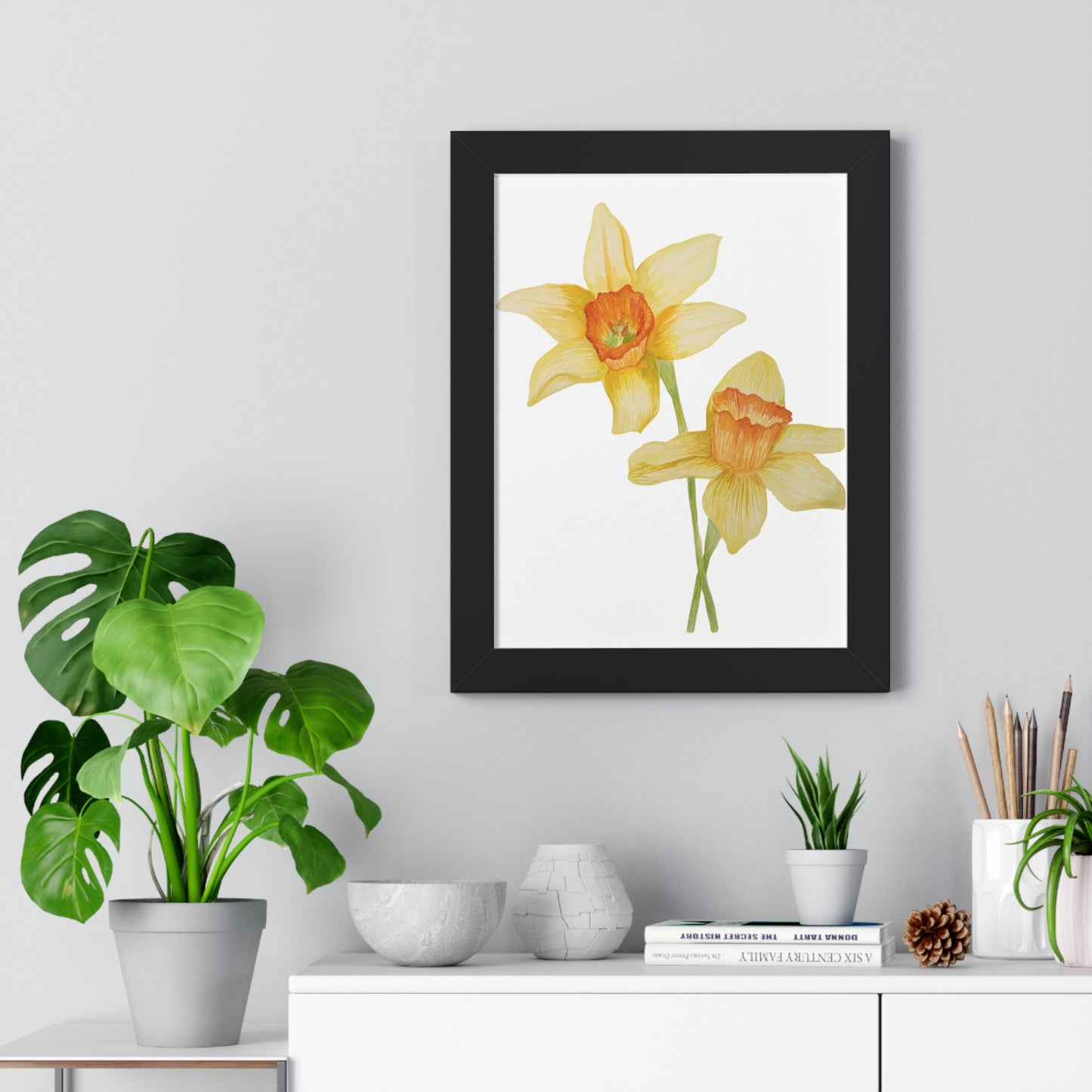 Daffodil Botanical Framed Print — Yellow Watercolor Flower Wall Art
