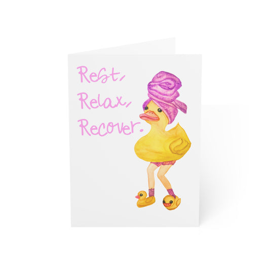 Rest Relax Recover rubber duck spa illustration Greeting Card | Get Well Card