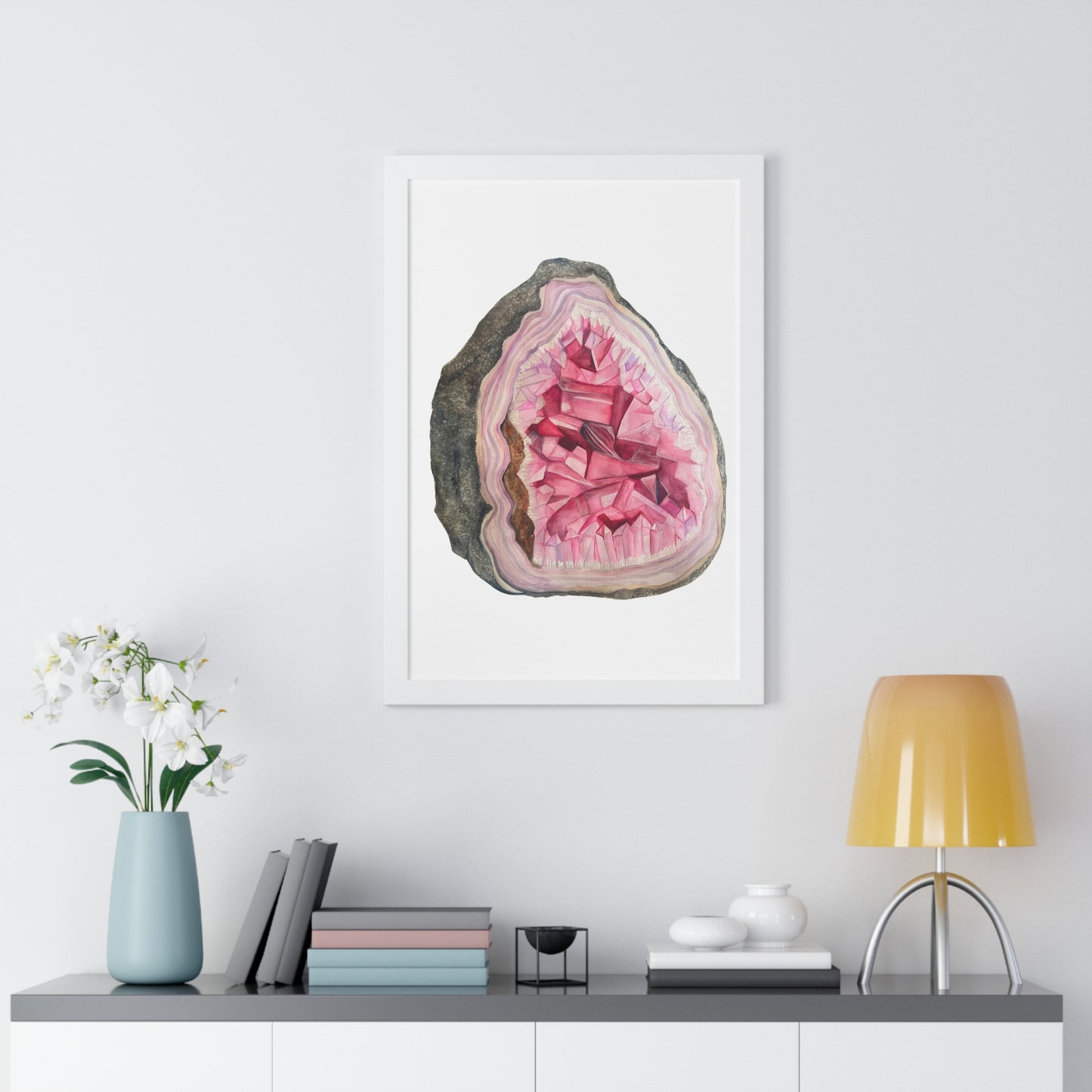 Pink Geode Art Print — Framed Print