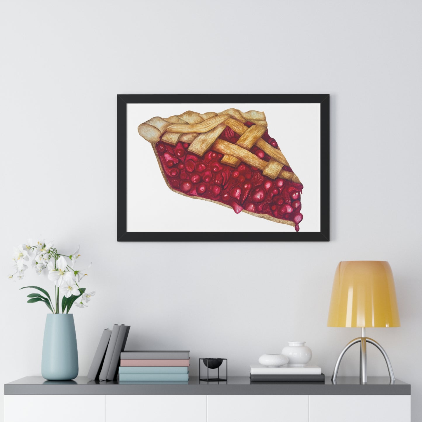 Cherry Pie Slice Framed Print — Watercolor Kitchen Wall Art