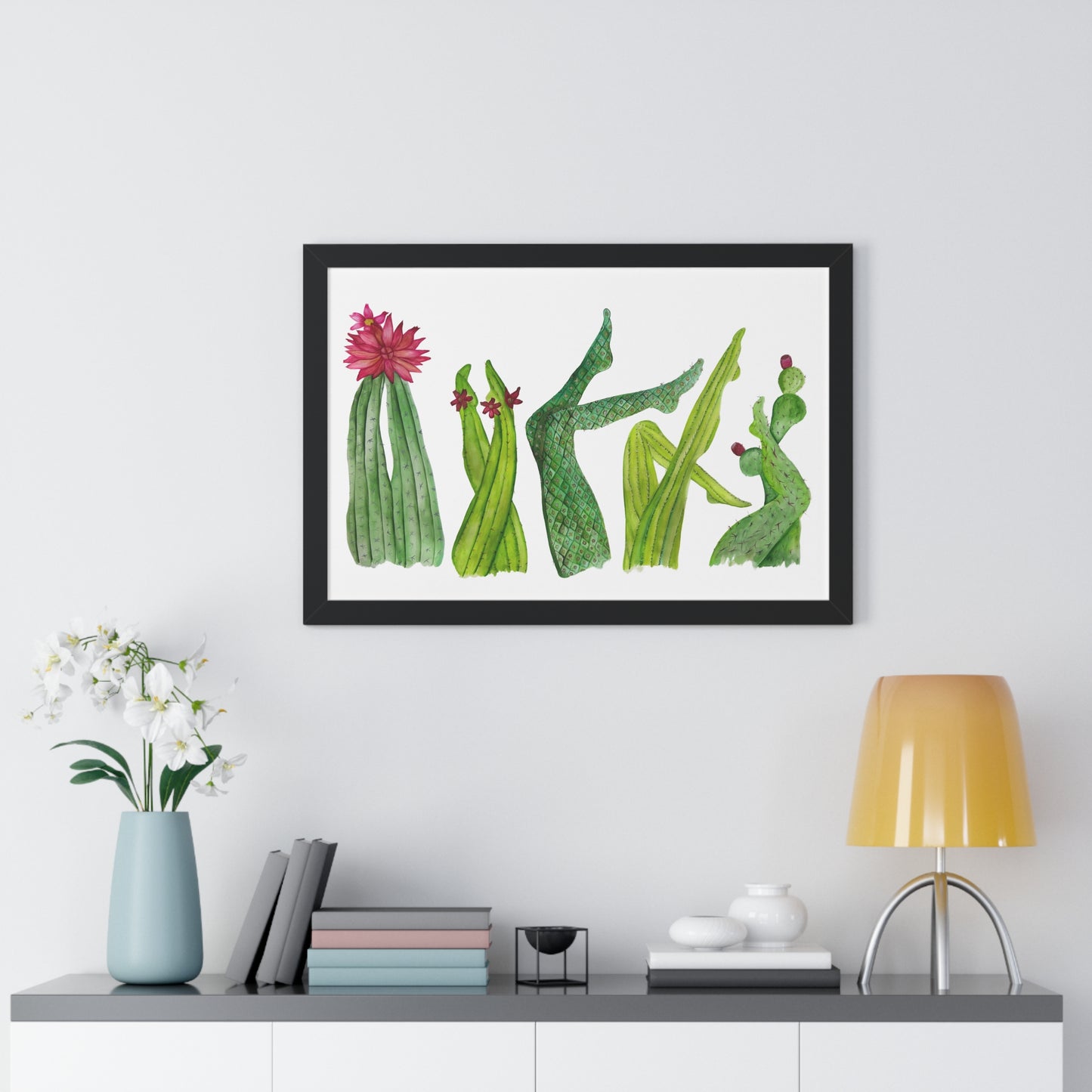 Cactus Legs Watercolor Framed Print — Botanical Horizontal Wall Art
