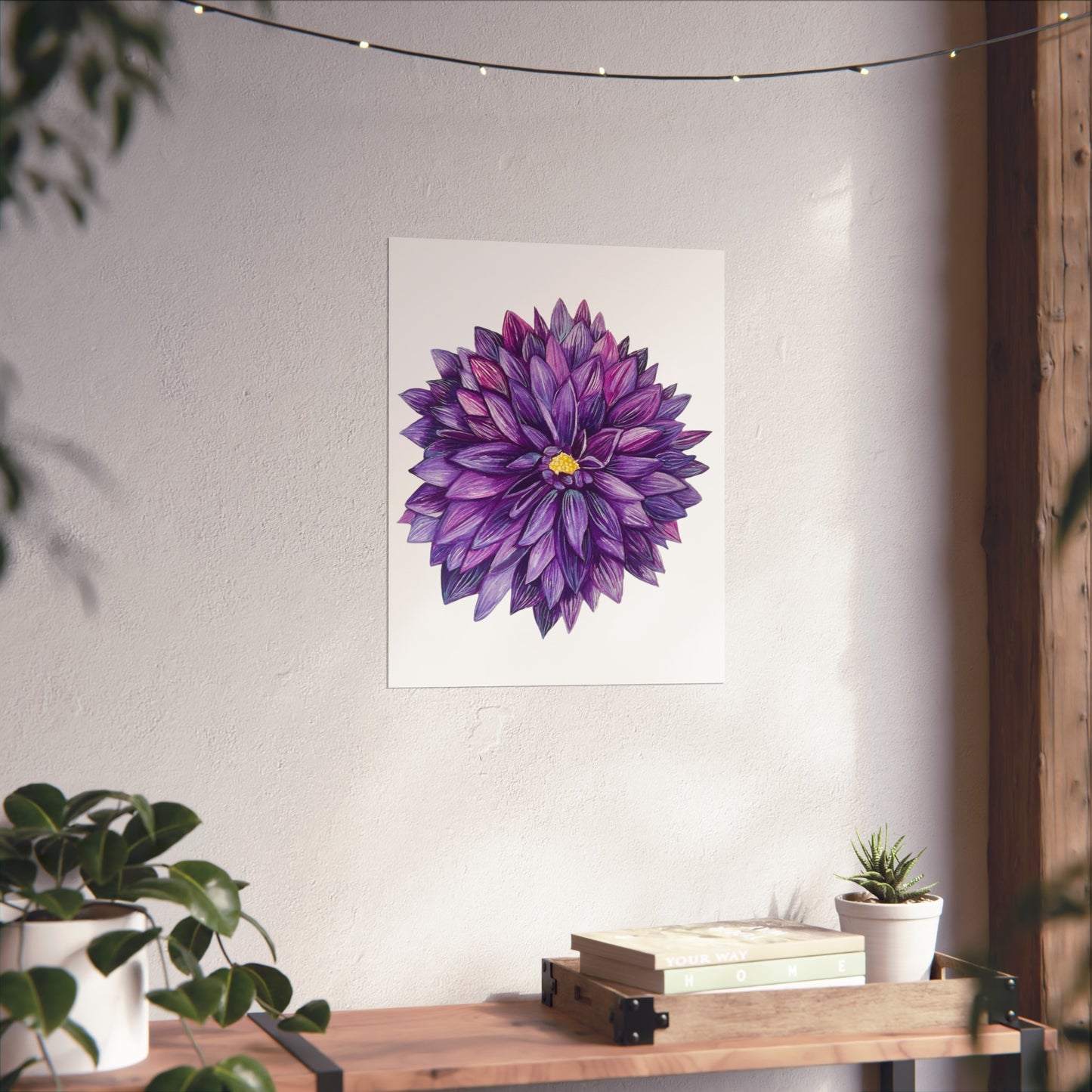 Purple Dahlia Giclée Art Print — Botanical Floral Wall Art