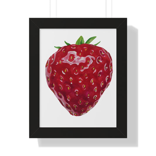 Strawberry Watercolor Framed Poster — Vertical Fruit Wall Art Print