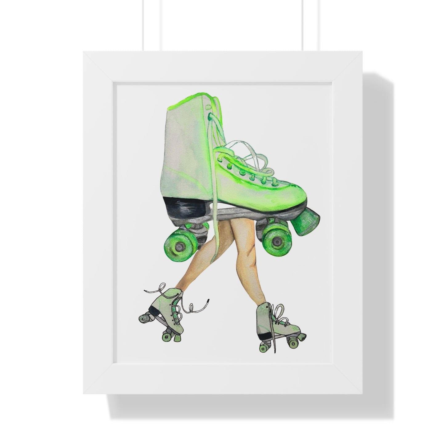 Roller Skate Art Print — Neon Green Roller Skates Framed Print