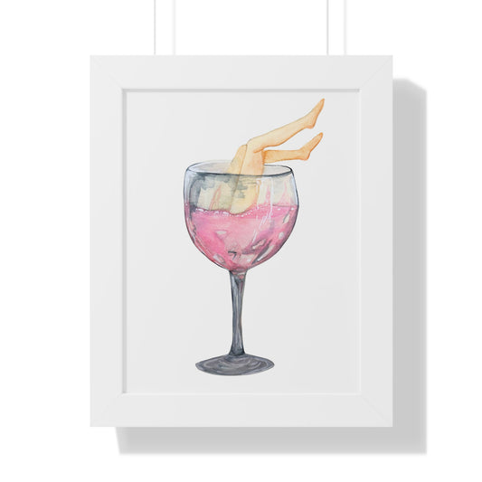 Wine Glass Art Print — Watercolor Cocktail with Legs Framed Print