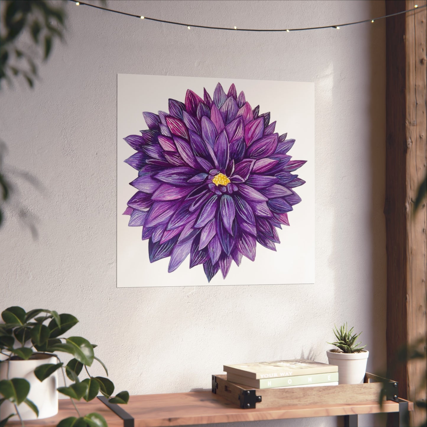 Purple Dahlia Giclée Art Print — Botanical Floral Wall Art