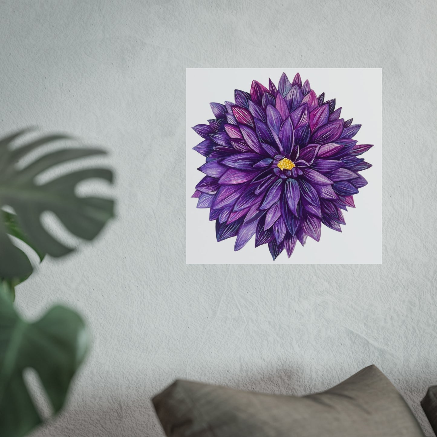 Purple Dahlia Giclée Art Print — Botanical Floral Wall Art