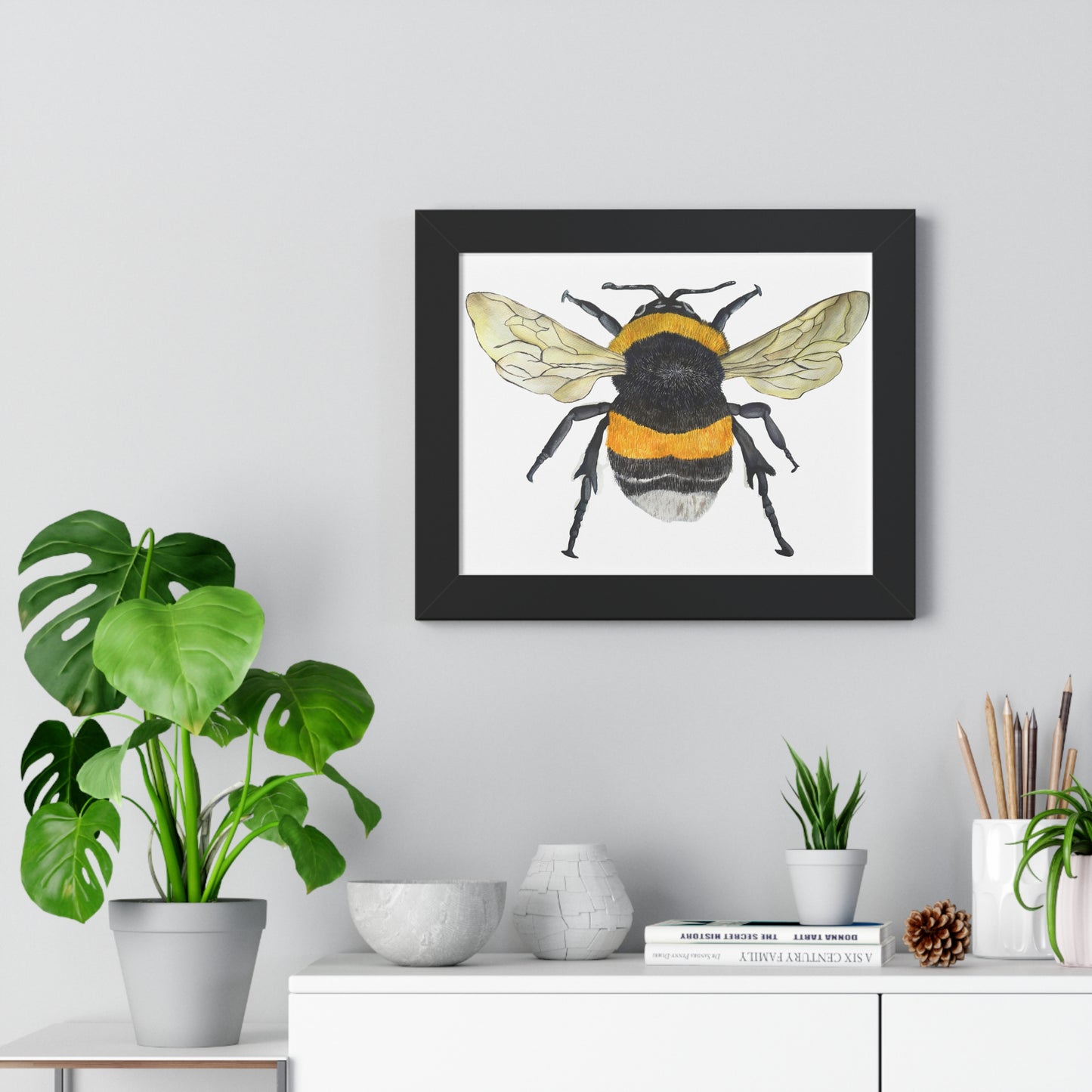 Bumblebee Wall Art — Framed Horizontal (Botanical Insect Print)