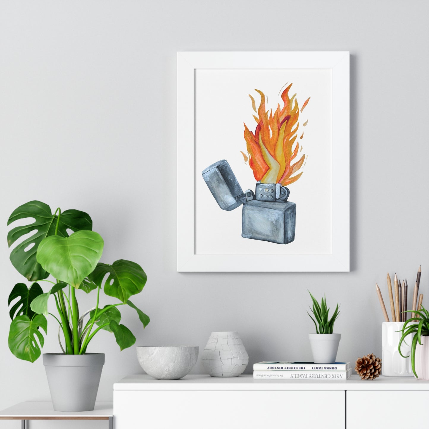 Flaming Lighter with Legs — Watercolor Fire Art Print
