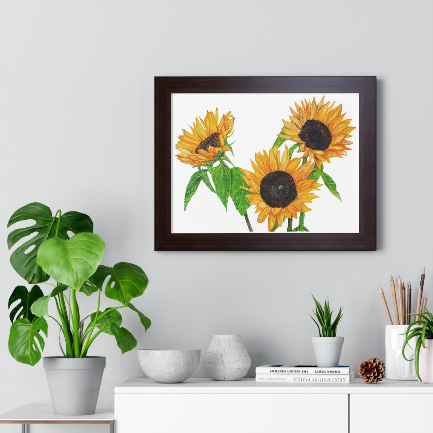 Sunflower Watercolor Framed Print — Bright Botanical Wall Art
