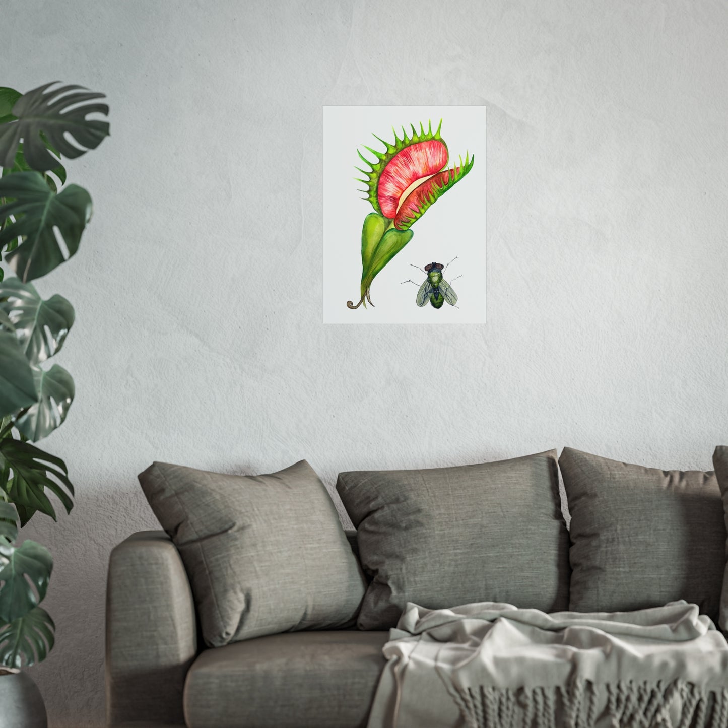 Carnivorous Plant & Fly Giclée Art Print — Venus Flytrap Botanical Illustration