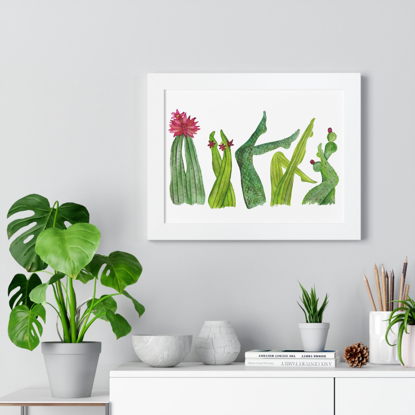 Cactus Legs Watercolor Framed Print — Botanical Horizontal Wall Art