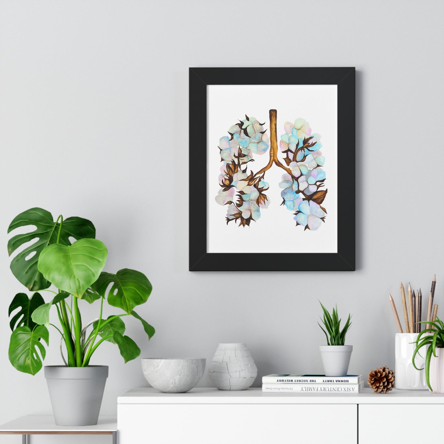 Framed Print- Botanical Lungs Art Print (Cotton Plant Lung Illustration)