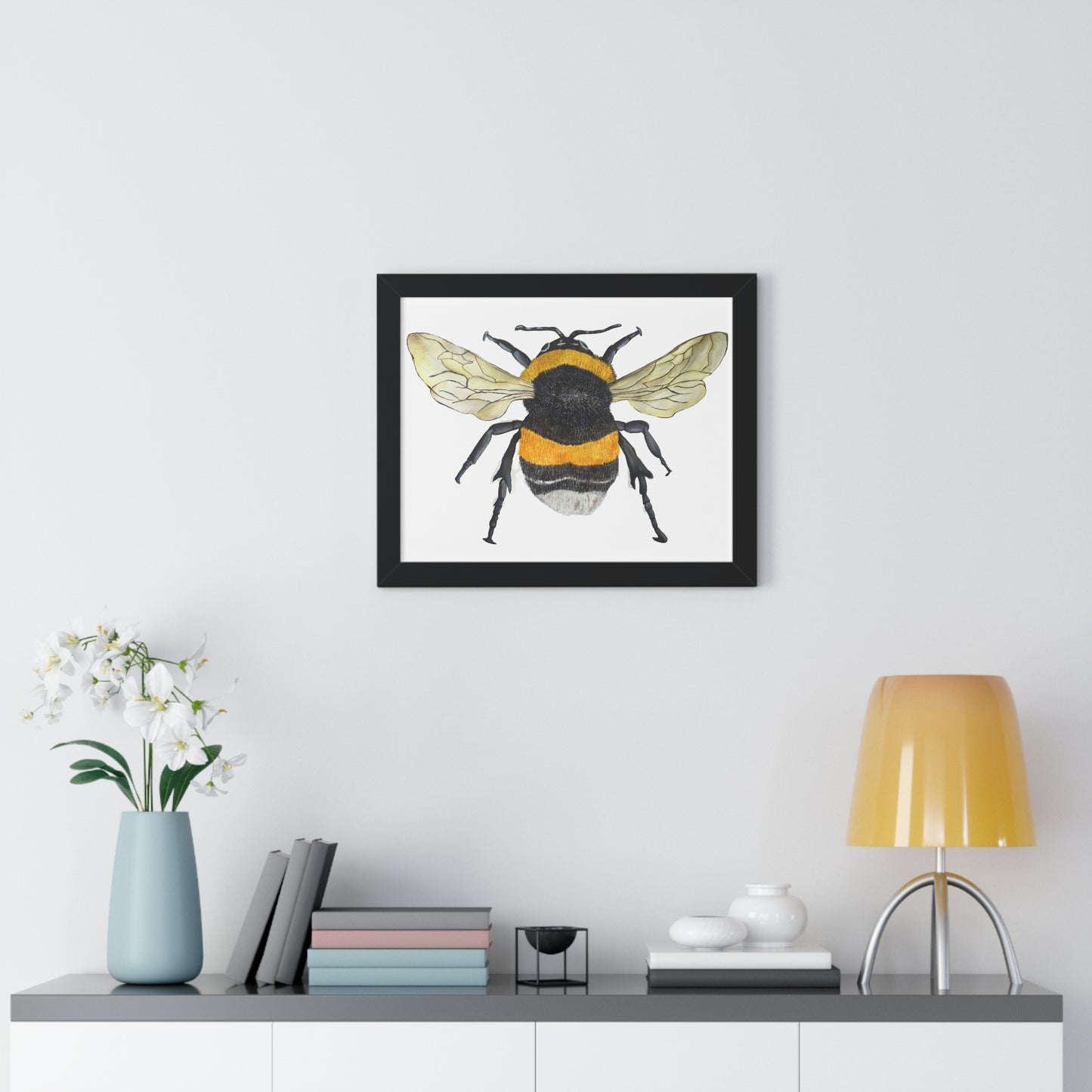 Bumblebee Wall Art — Framed Horizontal (Botanical Insect Print)