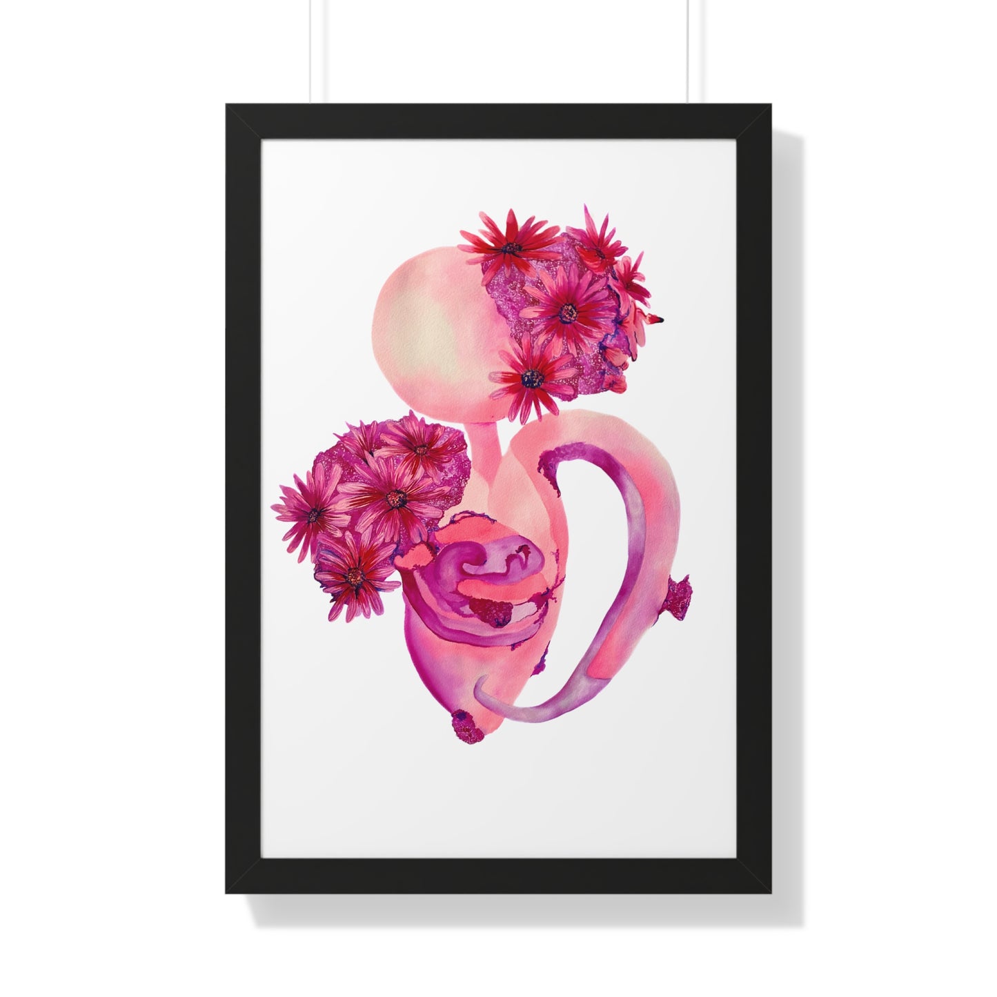 Framed Pink Floral Anatomical Uterus Female Feminist Art Print