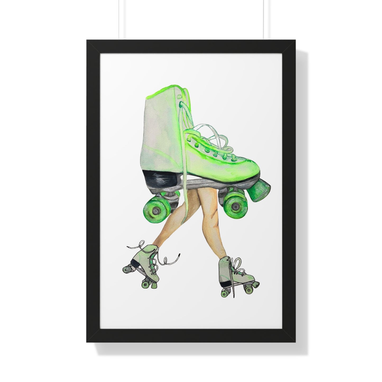 Roller Skate Art Print — Neon Green Roller Skates Framed Print