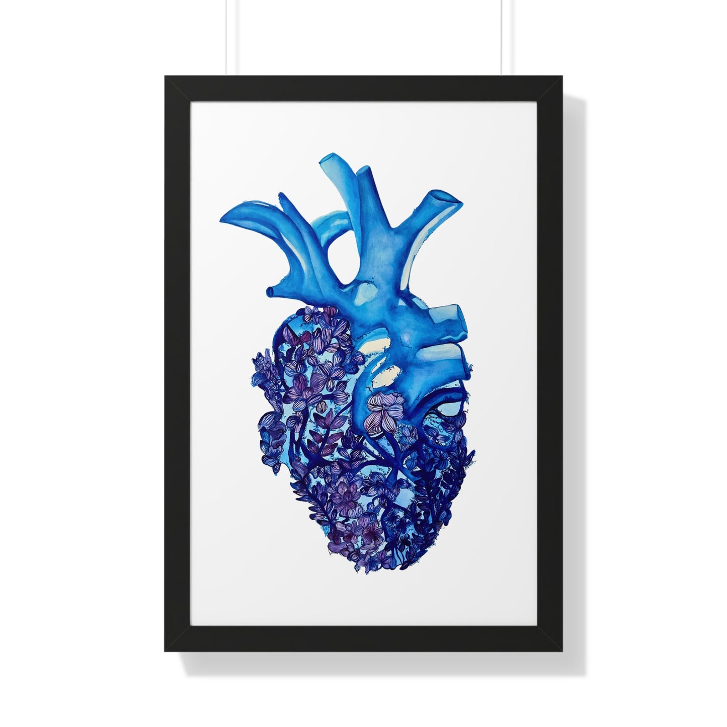 Blue Floral Bluebonnet Anatomical Heart Framed — Botanical Heart Art Print "Deep in The Heart"