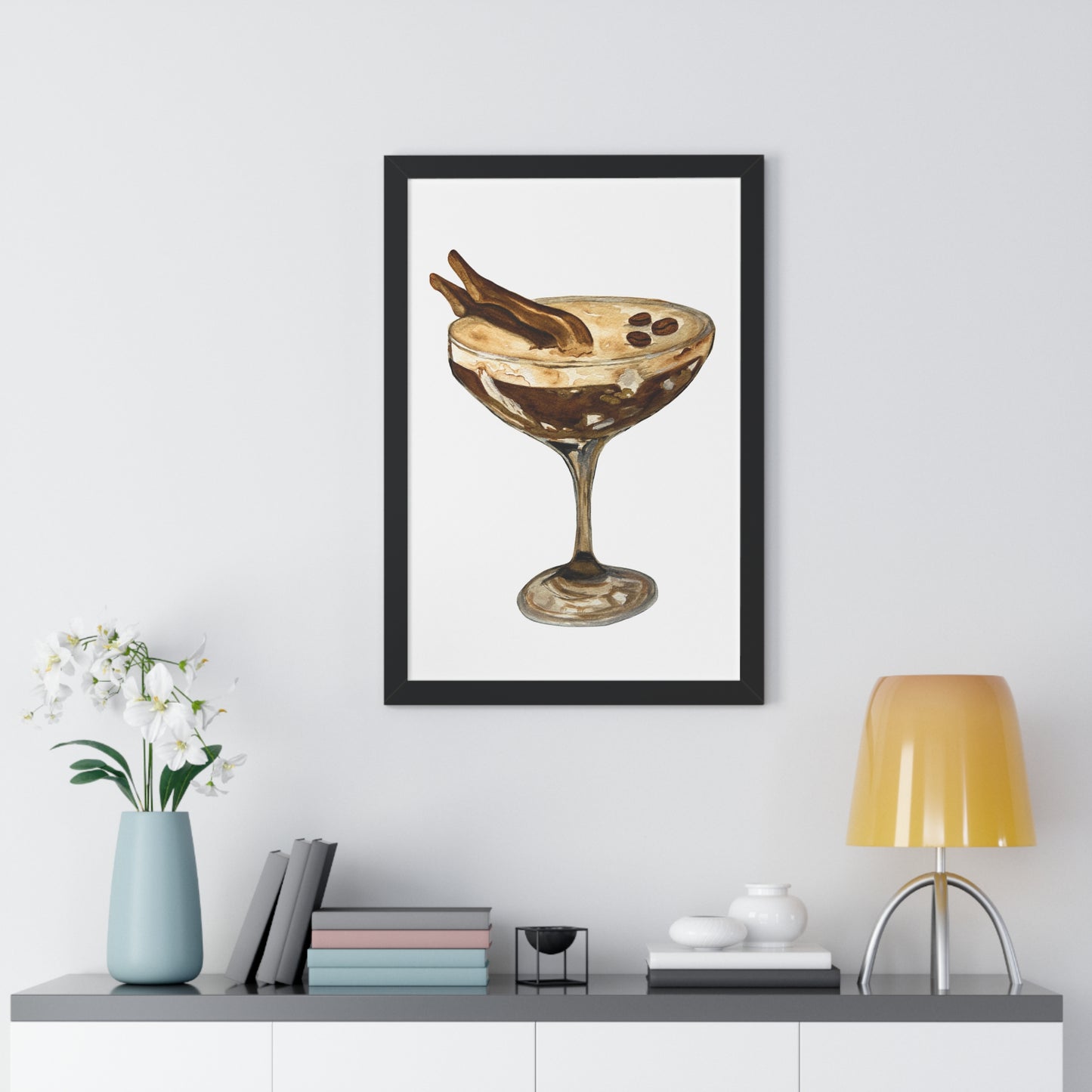 Espresso Martini with Legs Art Print — Framed