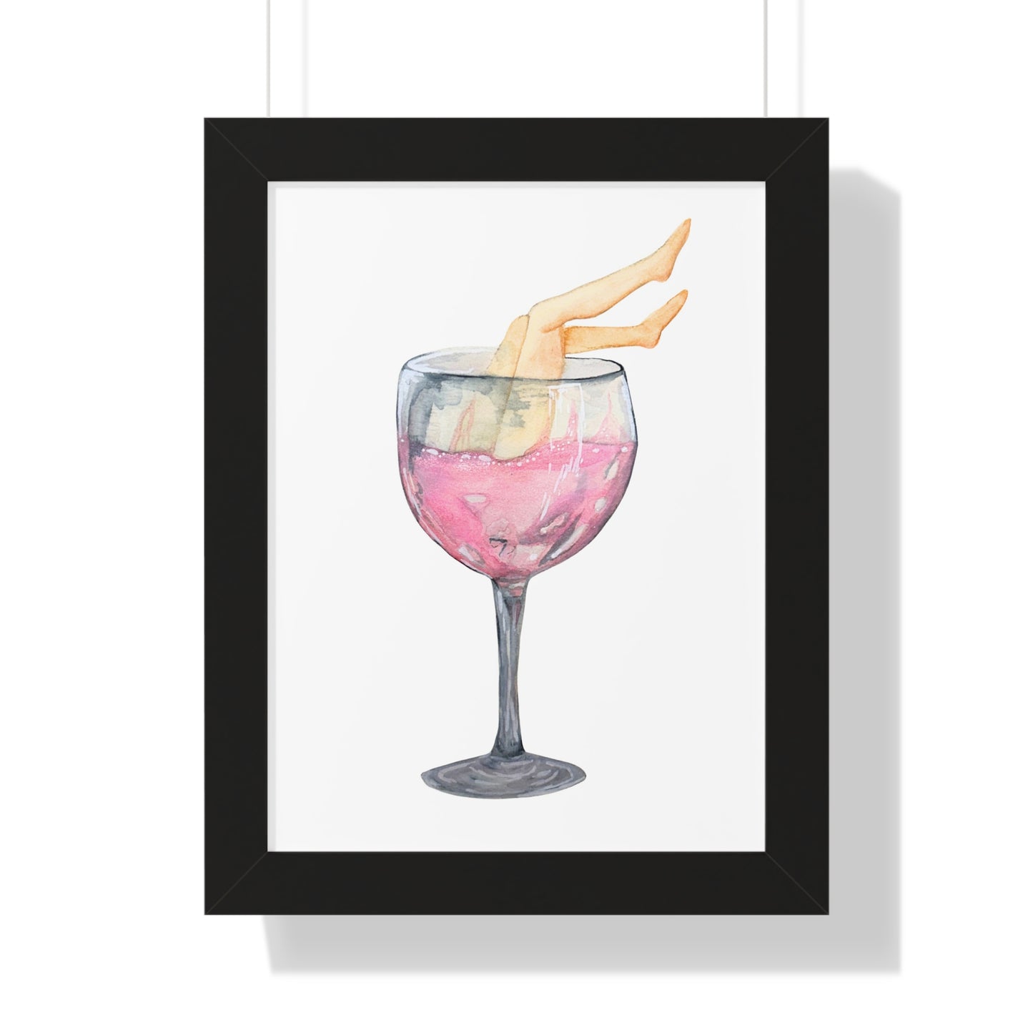 Wine Glass Art Print — Watercolor Cocktail with Legs Framed Print