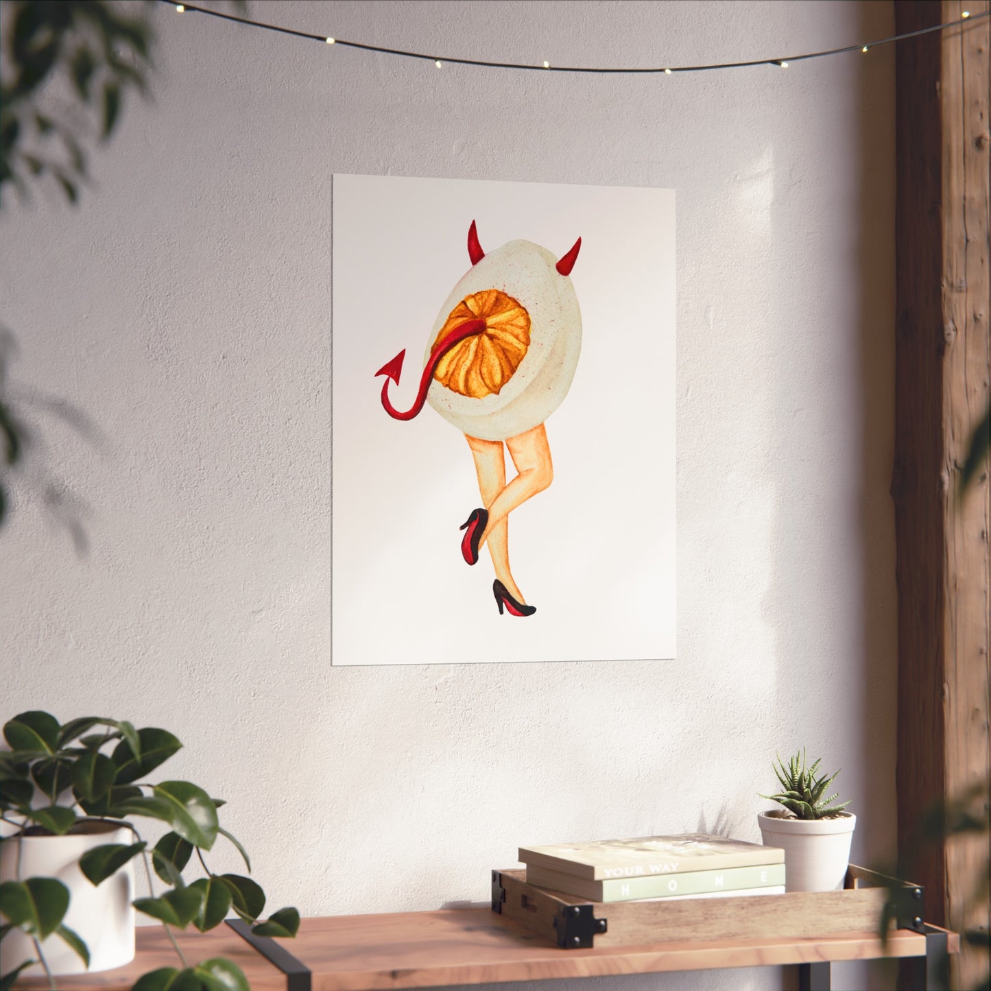 Fine Art Poster Playful Devil Egg Illustration (Surreal Pin-Up Art)