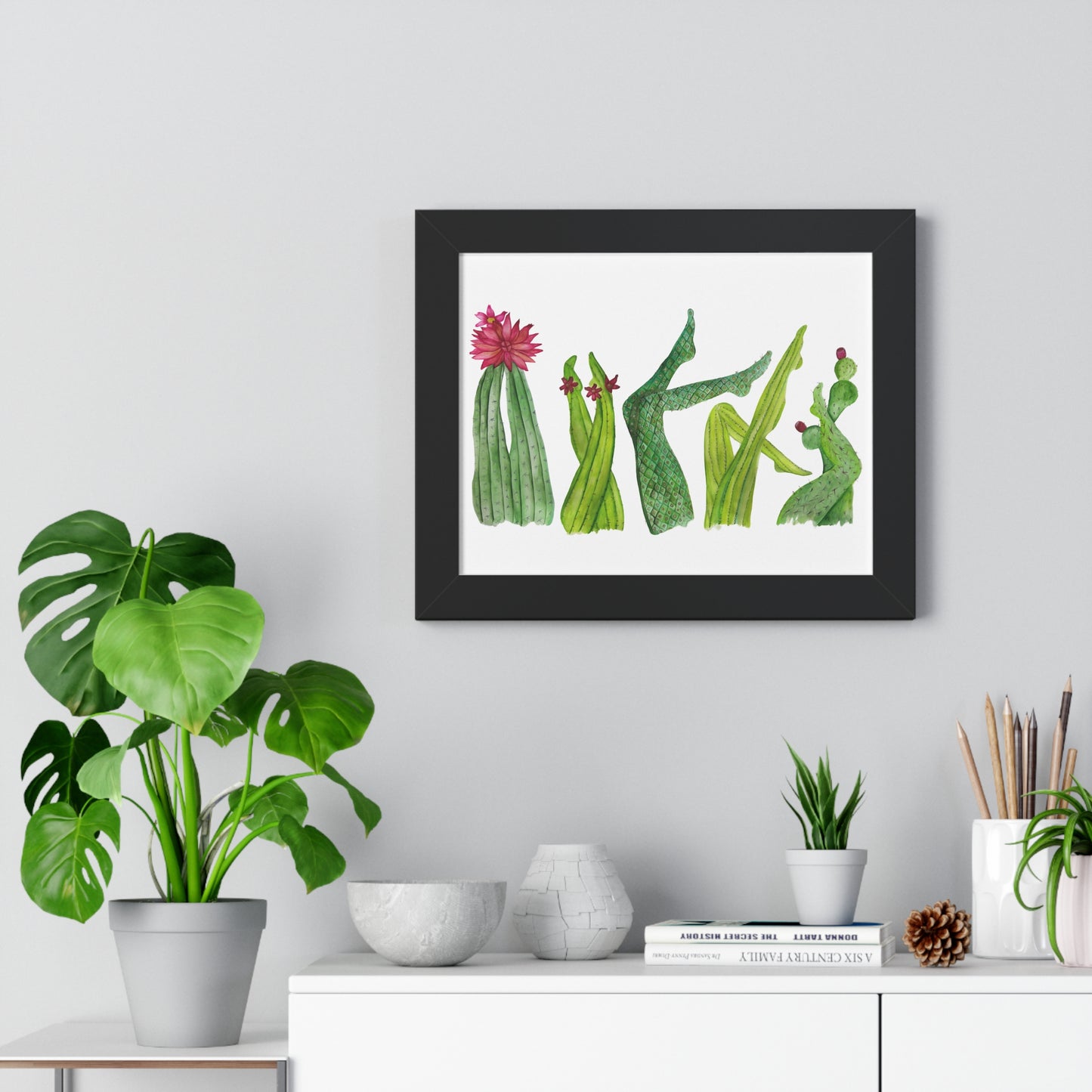 Cactus Legs Watercolor Framed Print — Botanical Horizontal Wall Art