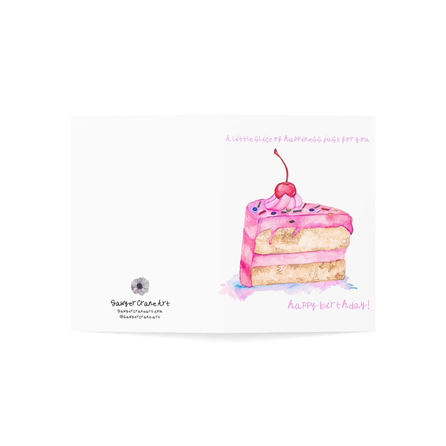 Pink Cherry Cake Slice Birthday Greeting Card