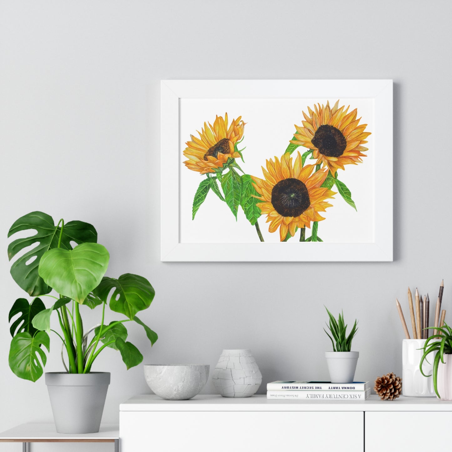 Sunflower Watercolor Framed Print — Bright Botanical Wall Art