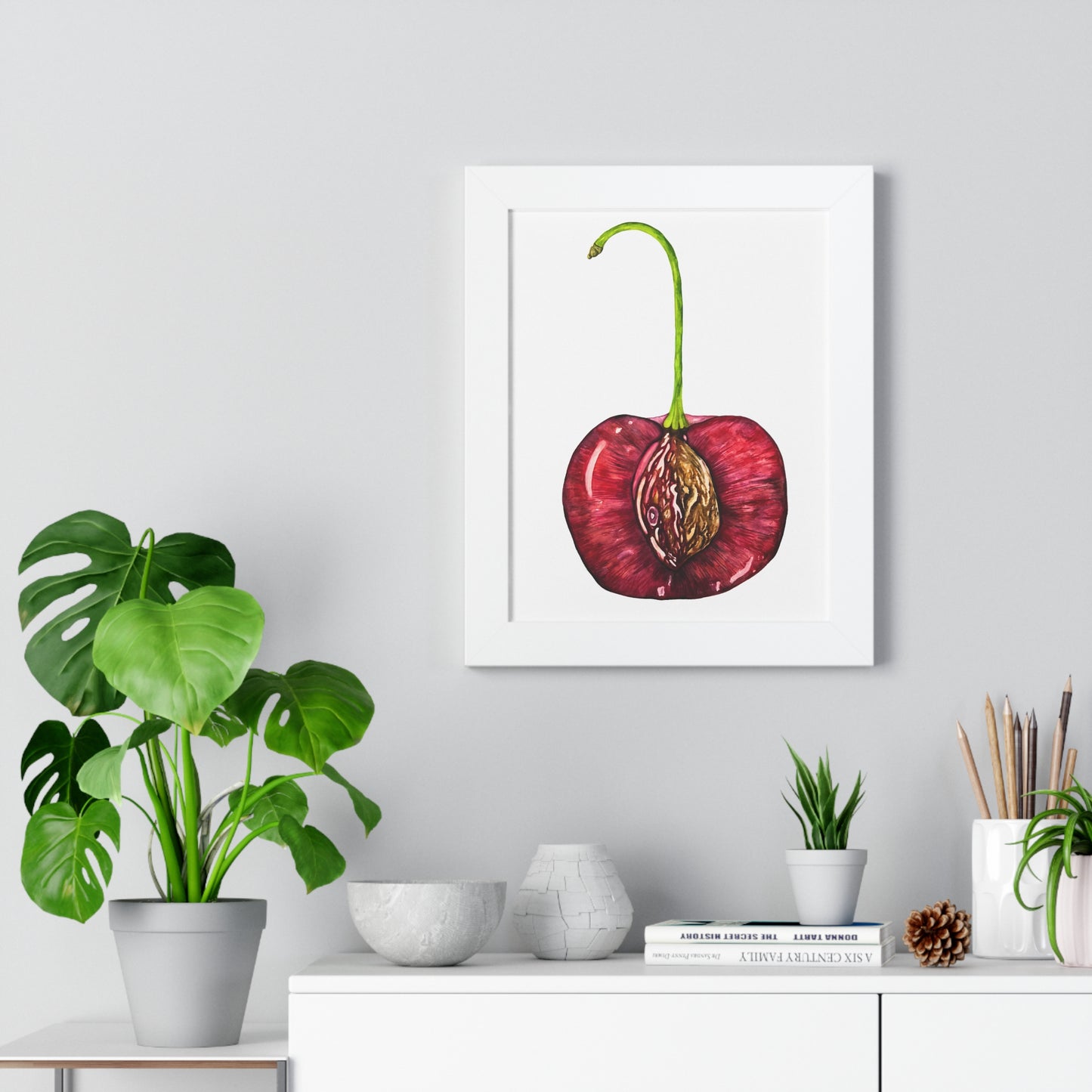 Cherry Pit Watercolor Framed Art Print
