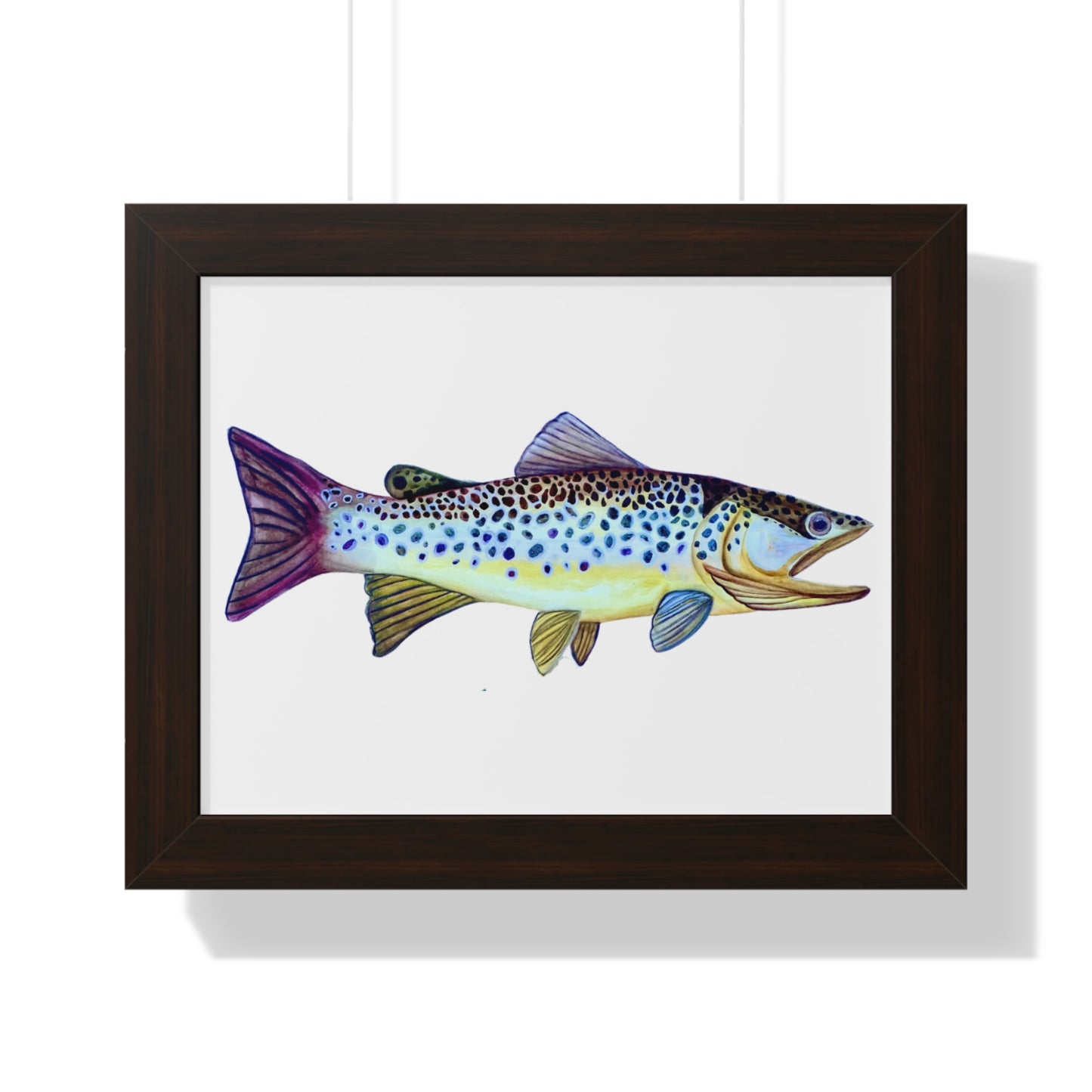 Framed Fish Art Print — Colorful Trout Horizontal Poster for Cabin, Lake House, or Nursery