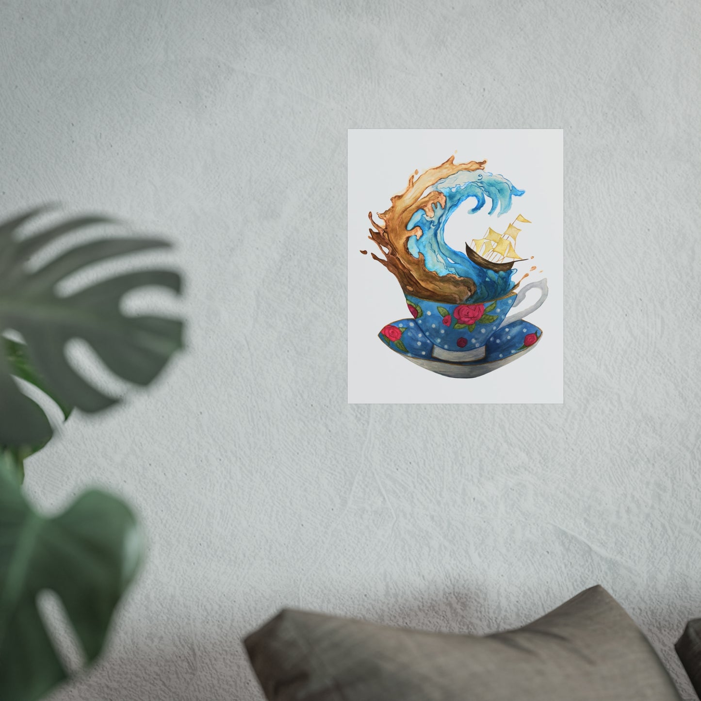 Giclée Art Print — Whimsical Teacup Wave with Sailing Ship Storm Inside A Tea Cup - Swiftie Lyric