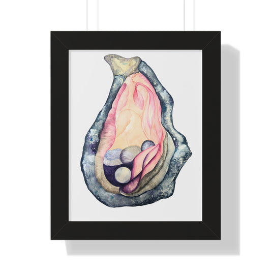Watercolor Oyster Shell with Pearls Wall Art Framed Print
