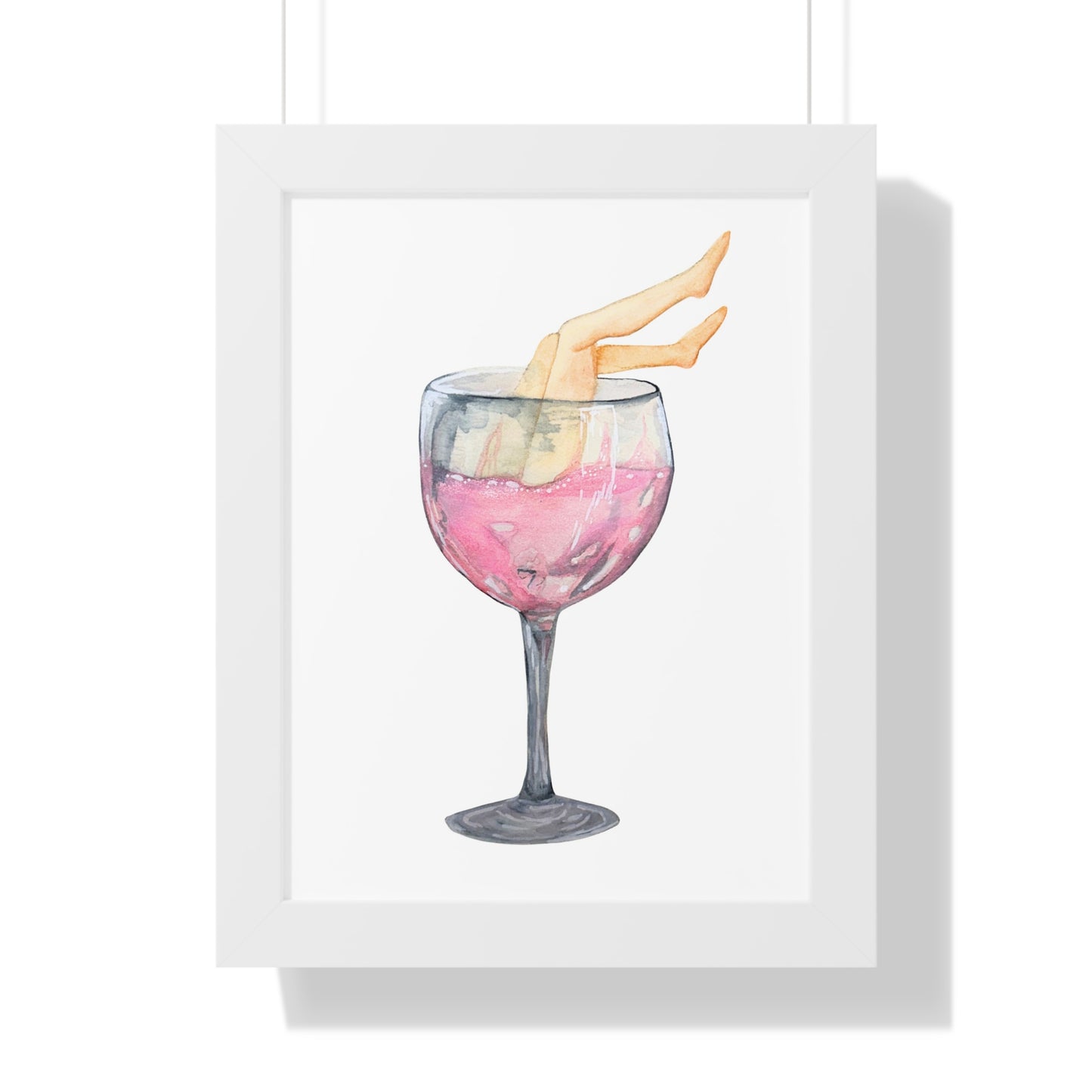 Wine Glass Art Print — Watercolor Cocktail with Legs Framed Print