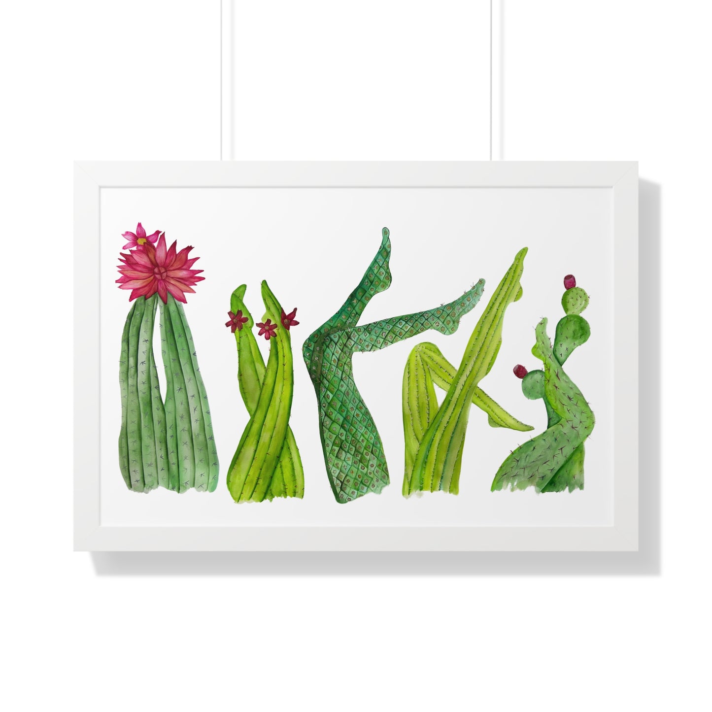 Cactus Legs Watercolor Framed Print — Botanical Horizontal Wall Art