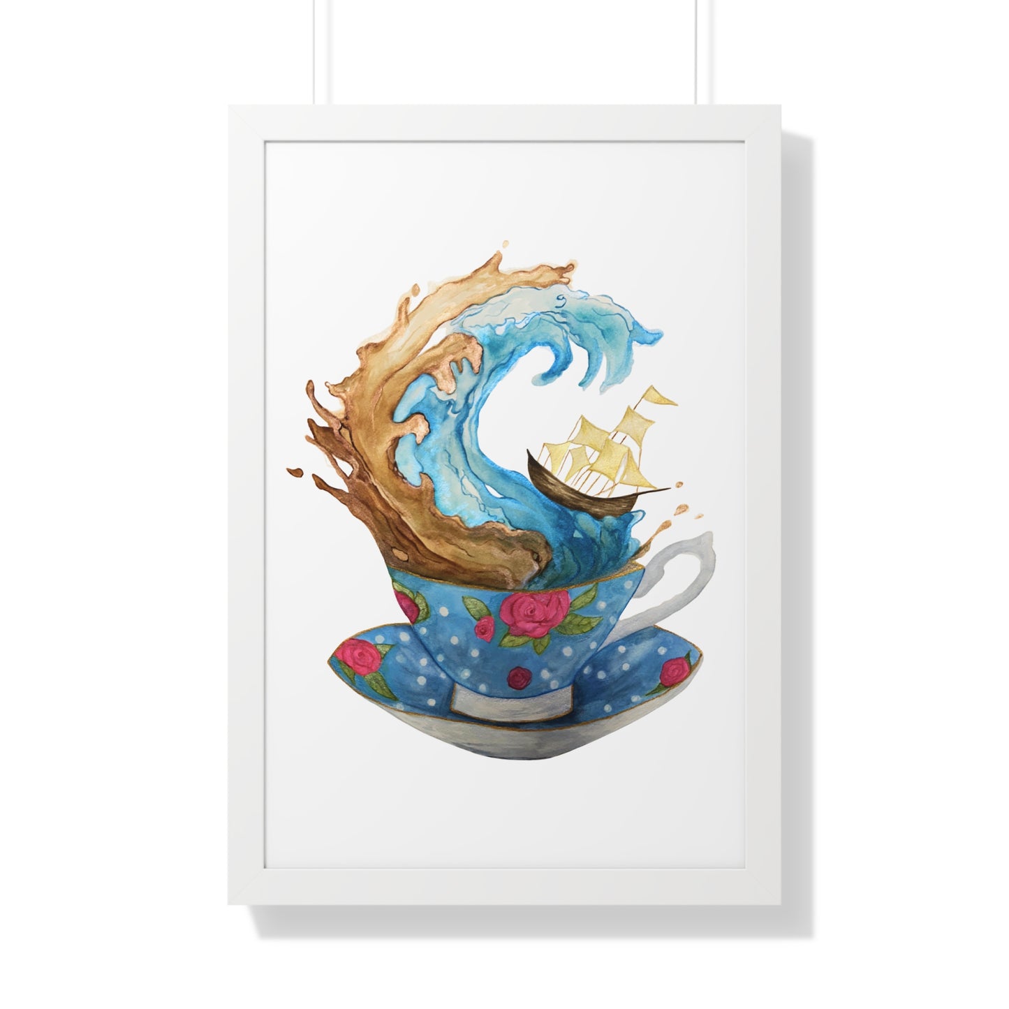Whimsical Teacup Wave Framed Art Print, Swiftie Sailboat Tea Art Print A Storm Inside A Teacup