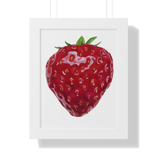 Strawberry Watercolor Framed Poster — Vertical Fruit Wall Art Print
