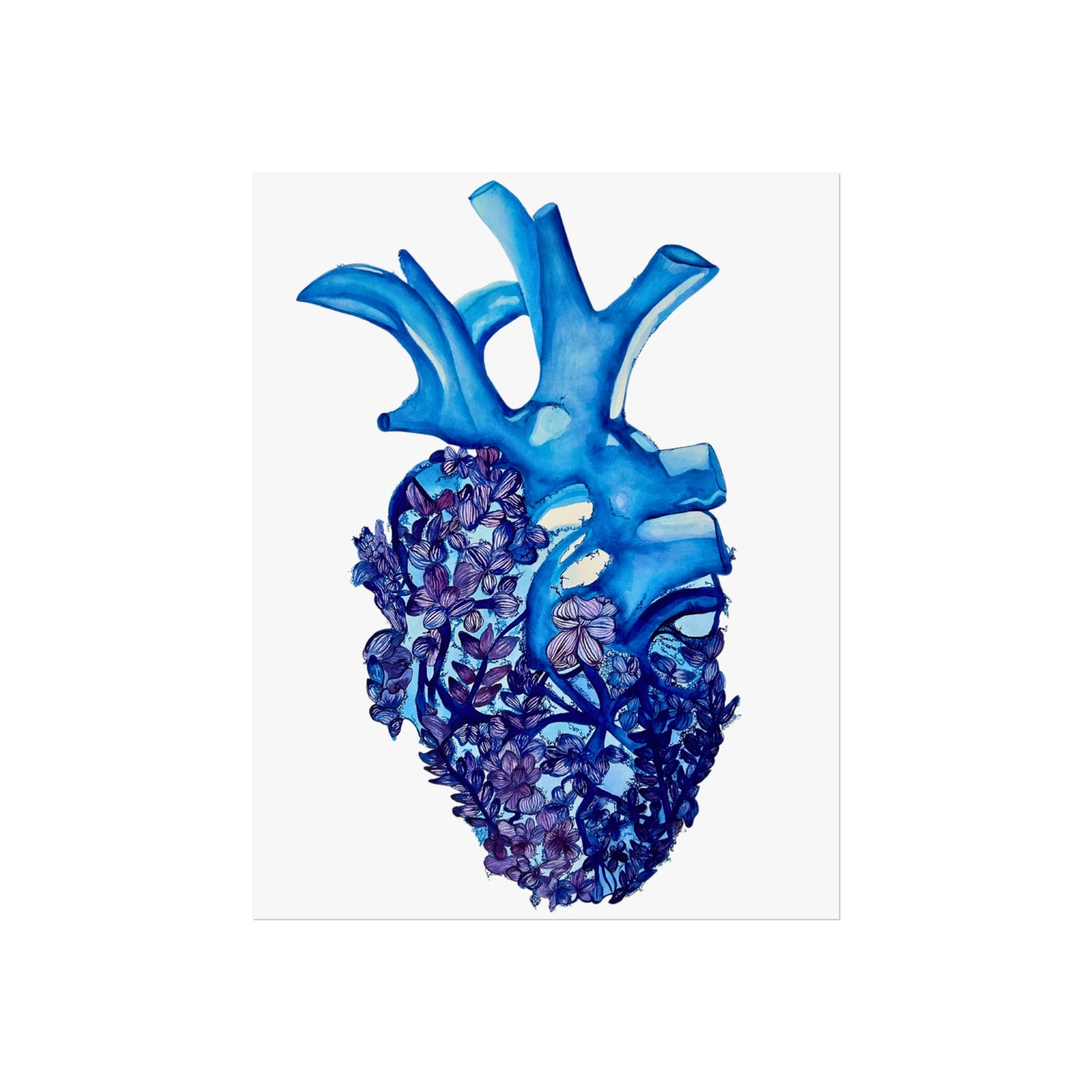 Blue Floral Bluebonnet Heart Giclée Art Print — Botanical Anatomical Wall Art