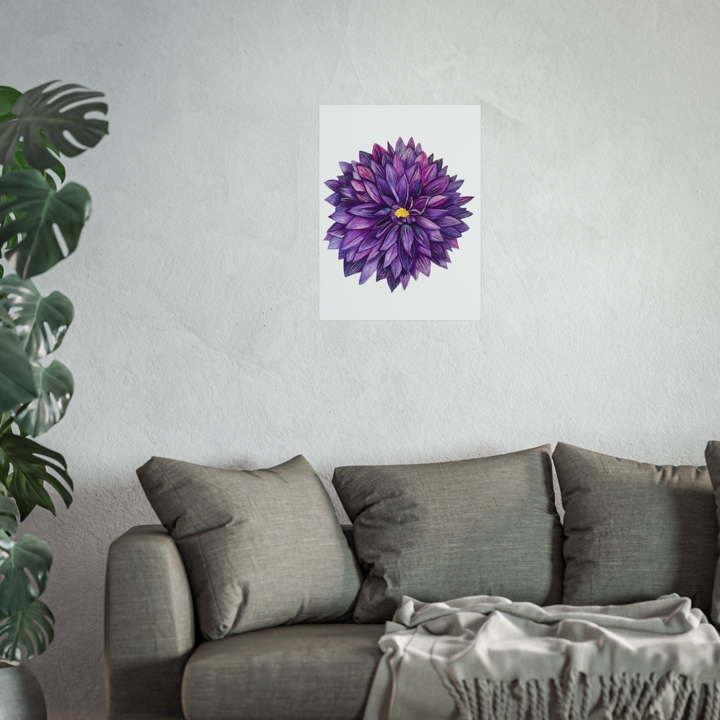 Purple Dahlia Giclée Art Print — Botanical Floral Wall Art