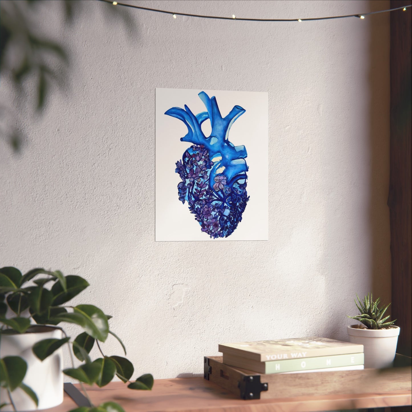 Blue Floral Bluebonnet Heart Giclée Art Print — Botanical Anatomical Wall Art